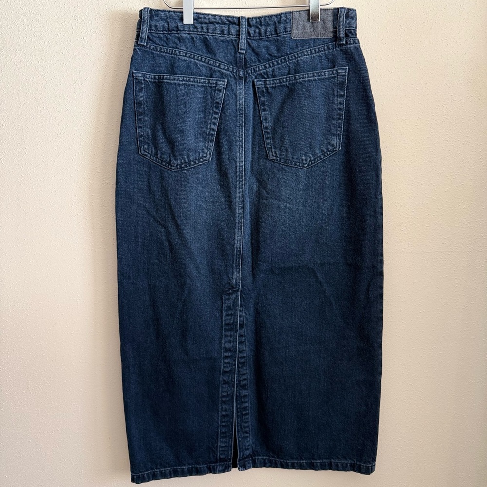 Topshop High Rise Denim Midi Skirt Dark Wash Pencil Size 8 - Picture 4 of 10